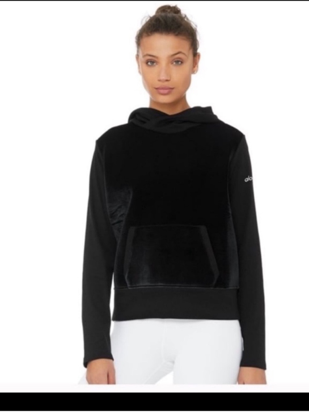 Alo Yoga Black Velvet Velour Sweatshirt Hoodie Large